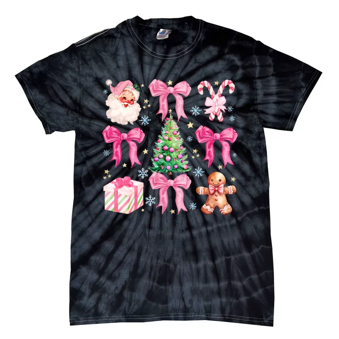 Christmas Holiday Vacation Funny Coquette Xmas Santa Claus Christmas Tree Tie-Dye T-Shirt