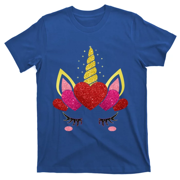 Cute Heart Valentine's Day Unicorn Face Great Gift T-Shirt