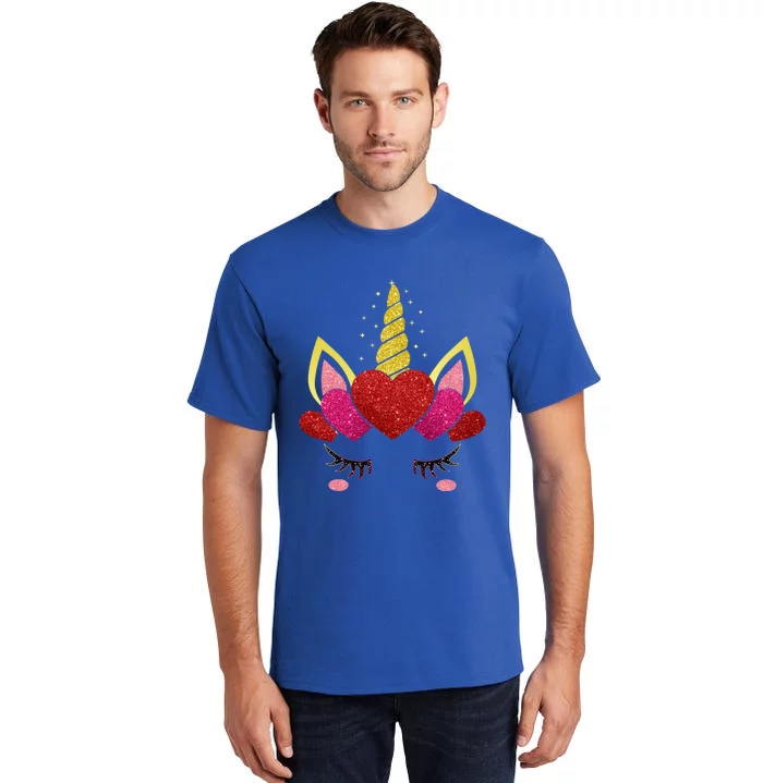 Cute Heart Valentine's Day Unicorn Face Great Gift Tall T-Shirt