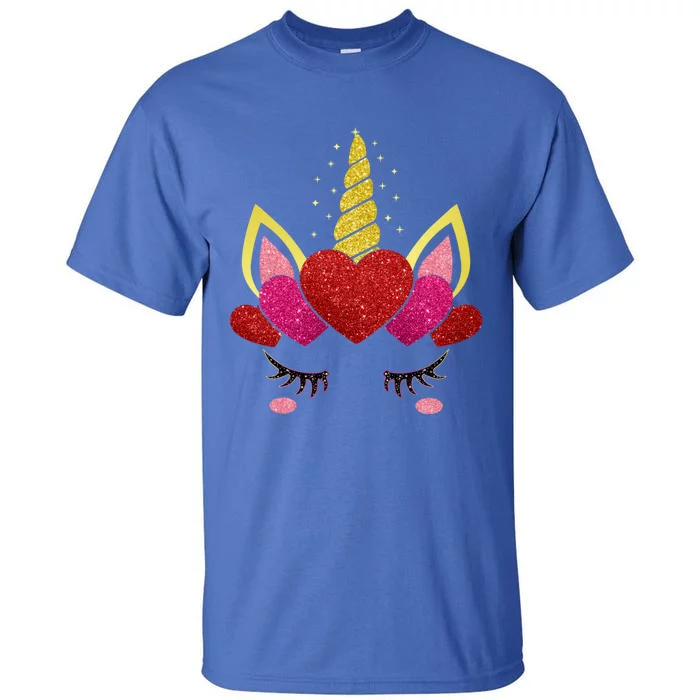 Cute Heart Valentine's Day Unicorn Face Great Gift Tall T-Shirt