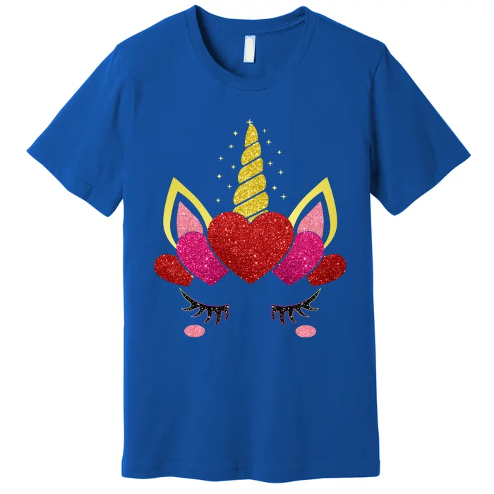 Cute Heart Valentine's Day Unicorn Face Great Gift Premium T-Shirt