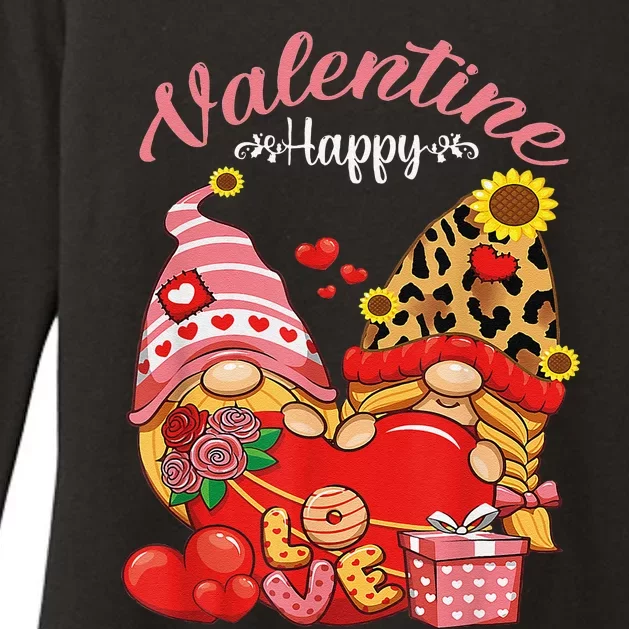 Cute Happy Valentines Day Gnomes With Leopard Sunflower Valentine Day Womens CVC Long Sleeve Shirt