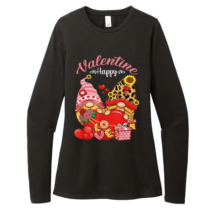 Cute Happy Valentines Day Gnomes With Leopard Sunflower Valentine Day Womens CVC Long Sleeve Shirt