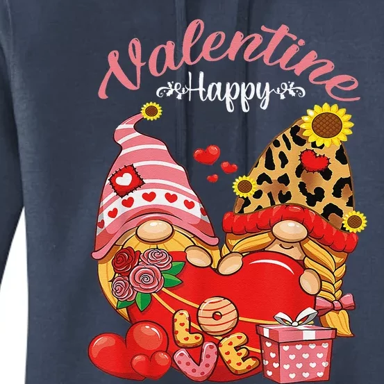 Cute Happy Valentines Day Gnomes With Leopard Sunflower Valentine Day Women's Pullover Hoodie