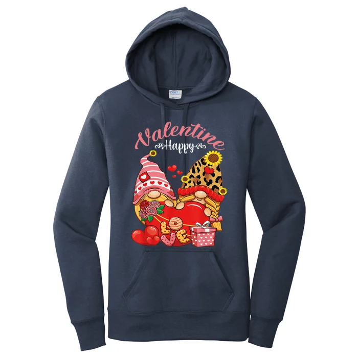 Cute Happy Valentines Day Gnomes With Leopard Sunflower Valentine Day Women's Pullover Hoodie