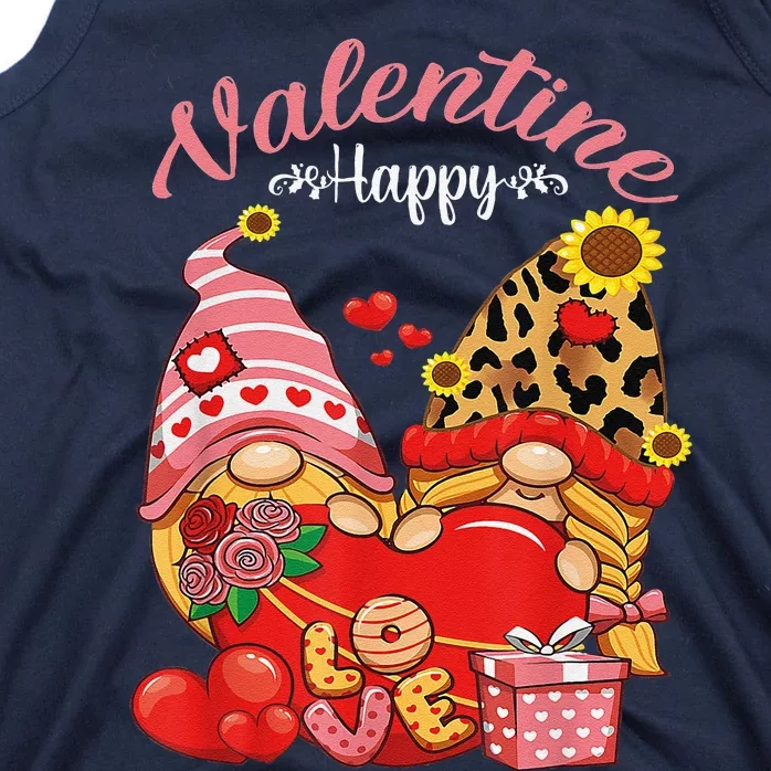 Cute Happy Valentines Day Gnomes With Leopard Sunflower Valentine Day Tank Top