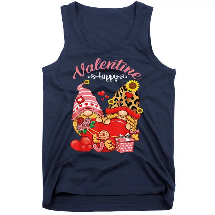 Cute Happy Valentines Day Gnomes With Leopard Sunflower Valentine Day Tank Top