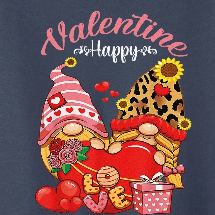 Cute Happy Valentines Day Gnomes With Leopard Sunflower Valentine Day Toddler T-Shirt