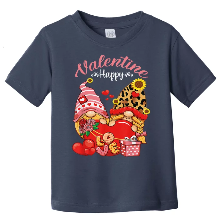 Cute Happy Valentines Day Gnomes With Leopard Sunflower Valentine Day Toddler T-Shirt