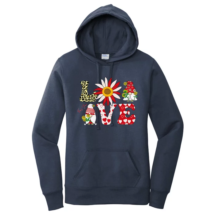 Cute Happy Valentines Day Gnomes With Leopard Sunflower Valentine Love Cute Women's Pullover Hoodie