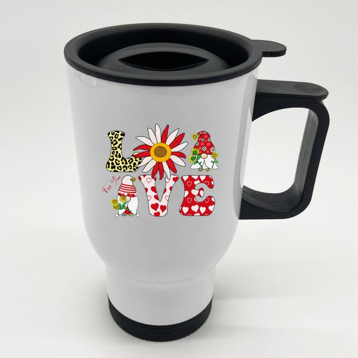 Cute Happy Valentines Day Gnomes With Leopard Sunflower Valentine Love Cute Front & Back Stainless Steel Travel Mug