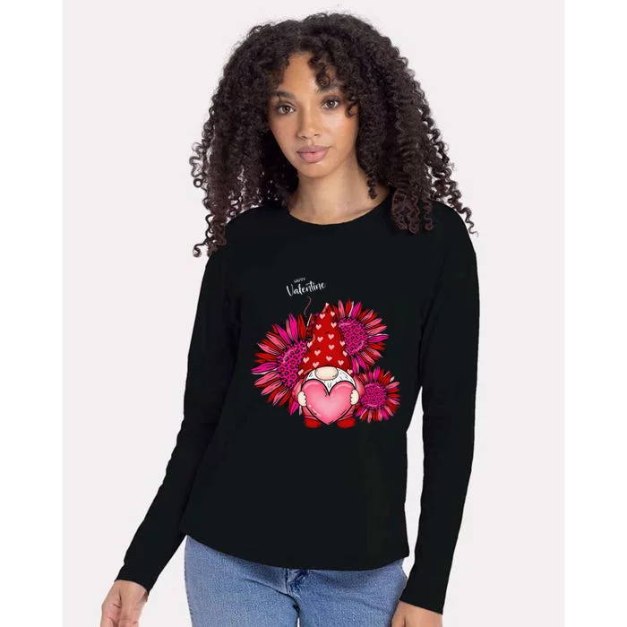 Cute Happy Valentines Day Gnomes With Leopard Sunflower Valentine Love Womens Cotton Relaxed Long Sleeve T-Shirt