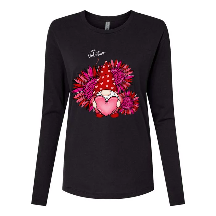 Cute Happy Valentines Day Gnomes With Leopard Sunflower Valentine Love Womens Cotton Relaxed Long Sleeve T-Shirt