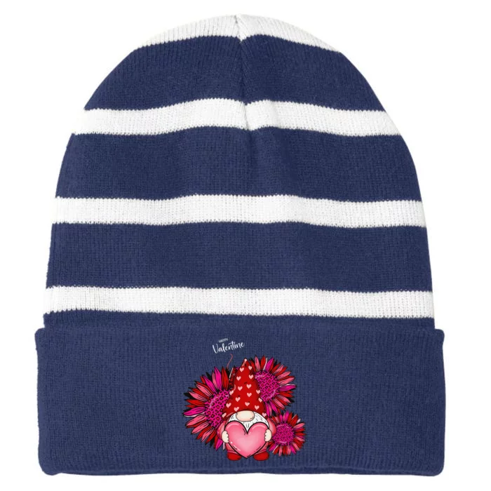 Cute Happy Valentines Day Gnomes With Leopard Sunflower Valentine Love Striped Beanie with Solid Band