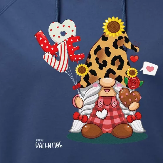 Cute Happy Valentines Day Gnomes With Leopard Sunflower Valentine Performance Fleece Hoodie