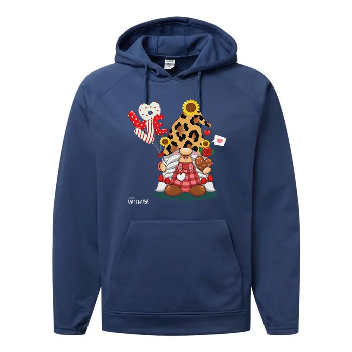 Cute Happy Valentines Day Gnomes With Leopard Sunflower Valentine Performance Fleece Hoodie