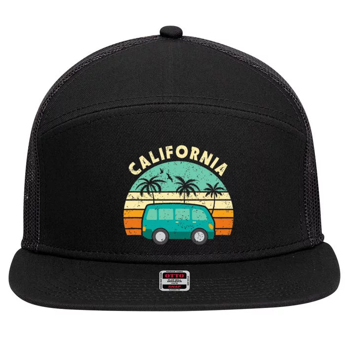 California Hippie Van Surfer Palm Tree Beach Vibes 7 Panel Mesh Trucker Snapback Hat