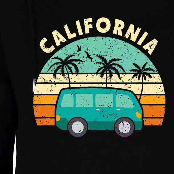 California Hippie Van Surfer Palm Tree Beach Vibes Womens Funnel Neck Pullover Hood