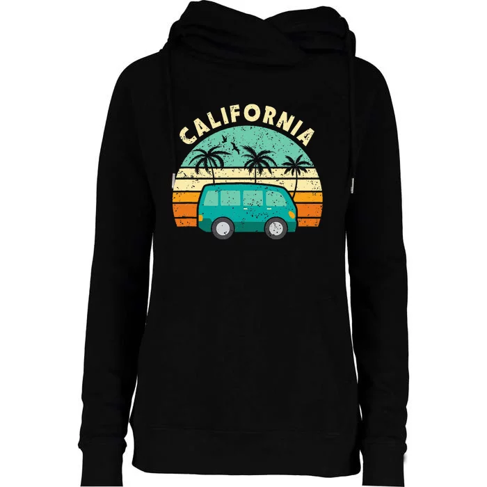 California Hippie Van Surfer Palm Tree Beach Vibes Womens Funnel Neck Pullover Hood