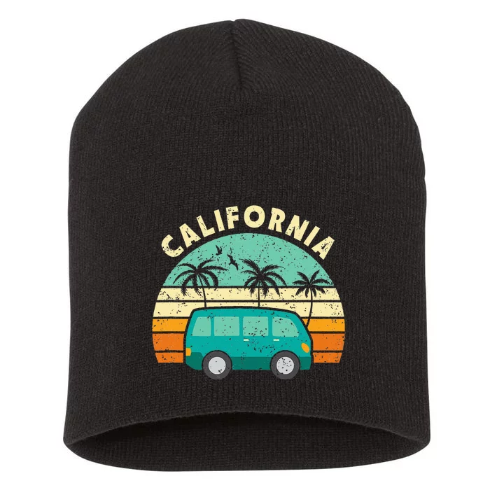 California Hippie Van Surfer Palm Tree Beach Vibes Short Acrylic Beanie