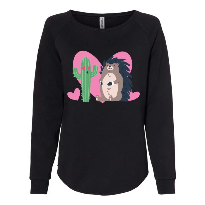 Cactus Hedgehog Valentines Day Cute Gift Womens California Wash Sweatshirt