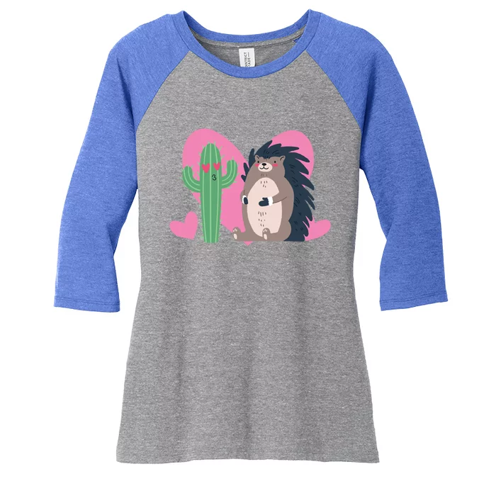 Cactus Hedgehog Valentines Day Cute Gift Women's Tri-Blend 3/4-Sleeve Raglan Shirt