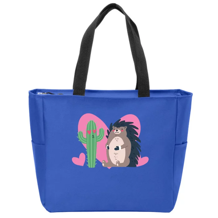 Cactus Hedgehog Valentines Day Cute Gift Zip Tote Bag