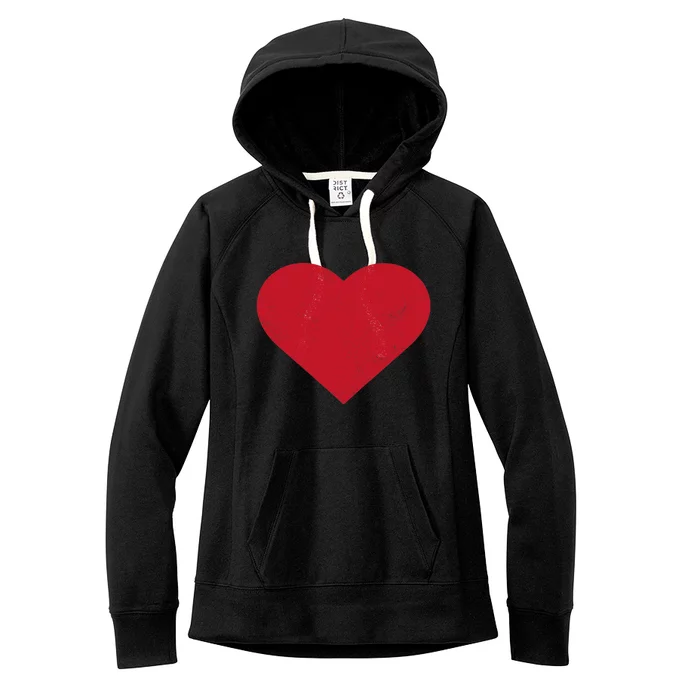 Cute Heart Valentines Day Vintage Distressed Red Women's Fleece Hoodie