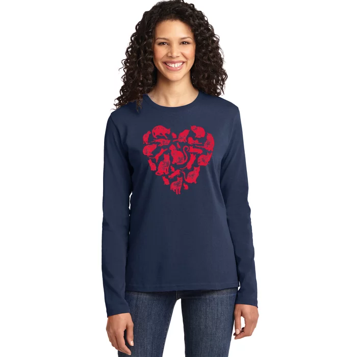 Cat Heart Valentines Day Funny Kitty Kitten Lovers Ladies Long Sleeve Shirt