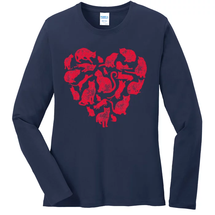 Cat Heart Valentines Day Funny Kitty Kitten Lovers Ladies Long Sleeve Shirt