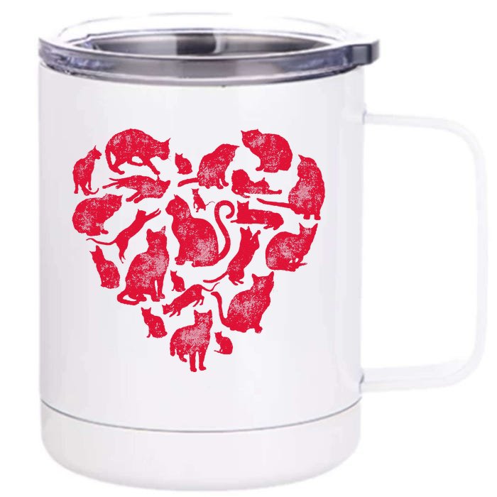 Cat Heart Valentines Day Funny Kitty Kitten Lovers Front & Back 12oz Stainless Steel Tumbler Cup