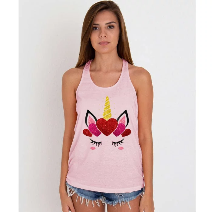 Cute Heart Valentine's Day For Women Unicorn Face Women's Knotted Racerback Tank