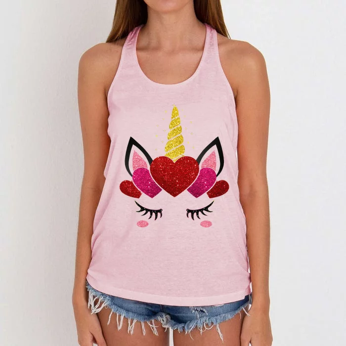 Cute Heart Valentine's Day For Women Unicorn Face Women's Knotted Racerback Tank