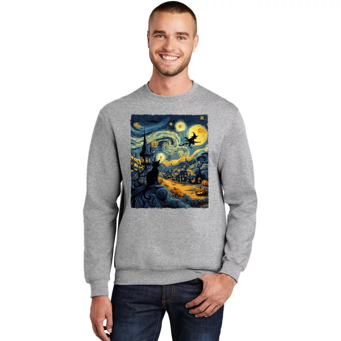 Cat Halloween Van Gogh Starry Night Pumpkin Gifts Tall Sweatshirt