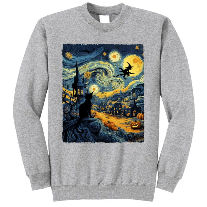 Cat Halloween Van Gogh Starry Night Pumpkin Gifts Tall Sweatshirt