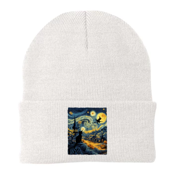 Cat Halloween Van Gogh Starry Night Pumpkin Gifts Knit Cap Winter Beanie