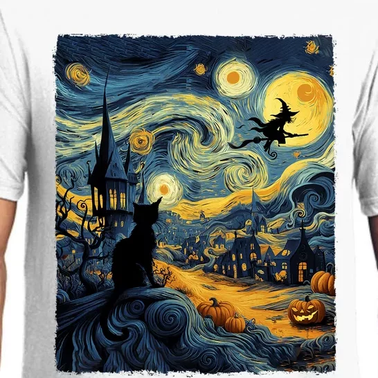 Cat Halloween Van Gogh Starry Night Pumpkin Gifts Pajama Set