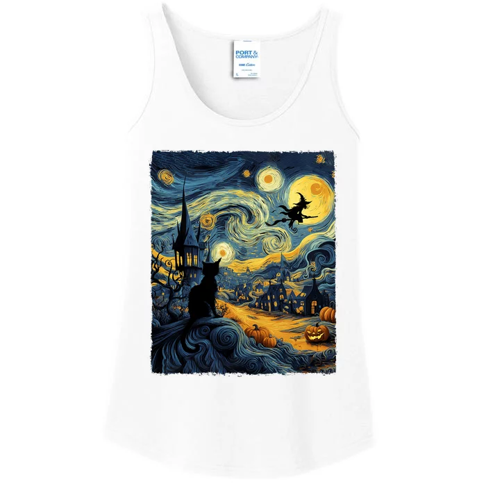 Cat Halloween Van Gogh Starry Night Pumpkin Gifts Ladies Essential Tank