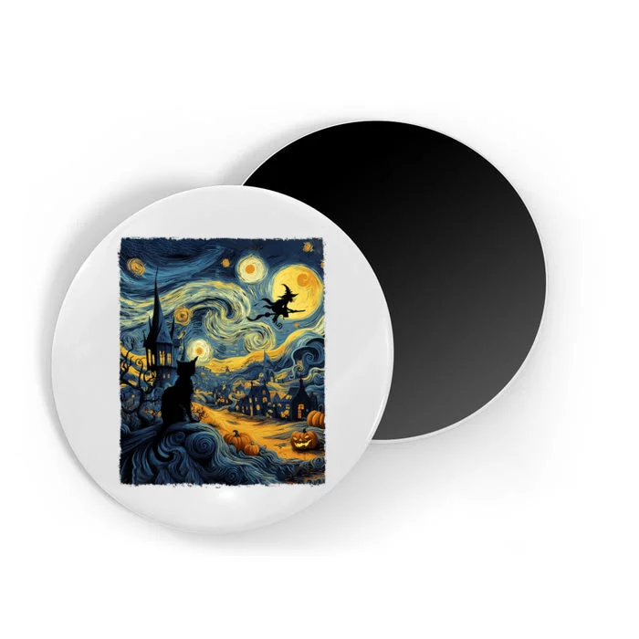 Cat Halloween Van Gogh Starry Night Pumpkin Gifts Magnet