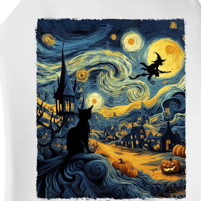 Cat Halloween Van Gogh Starry Night Pumpkin Gifts Women’s Perfect Tri Rocker Tank