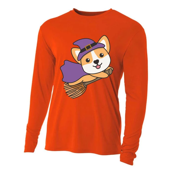 Corgi Halloween Witch Costume Dogs Halloween Gift Cooling Performance Long Sleeve Crew