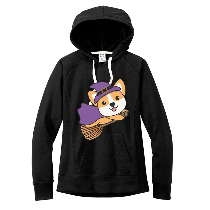 Corgi Halloween Witch Costume Dogs Halloween Gift Women's Fleece Hoodie