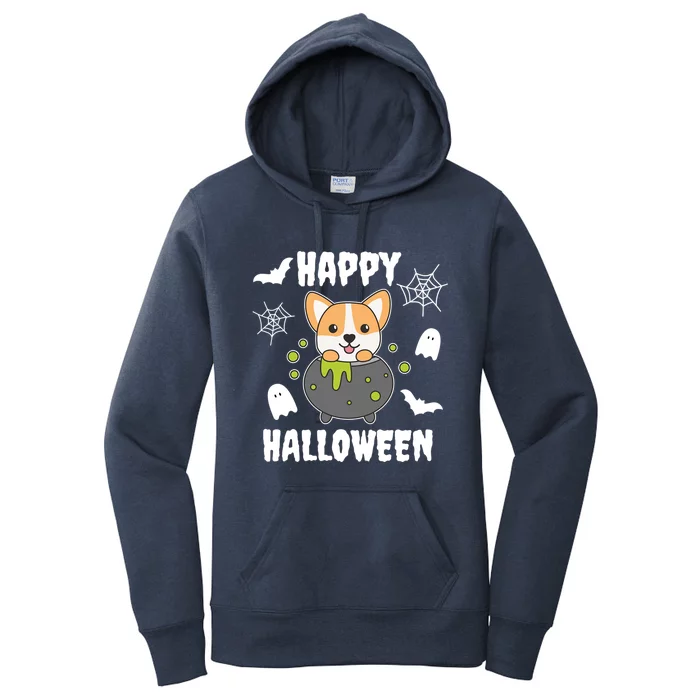 Corgi Halloween Witchs Cauldron Bat Happy Halloween Cute Gift Women's Pullover Hoodie