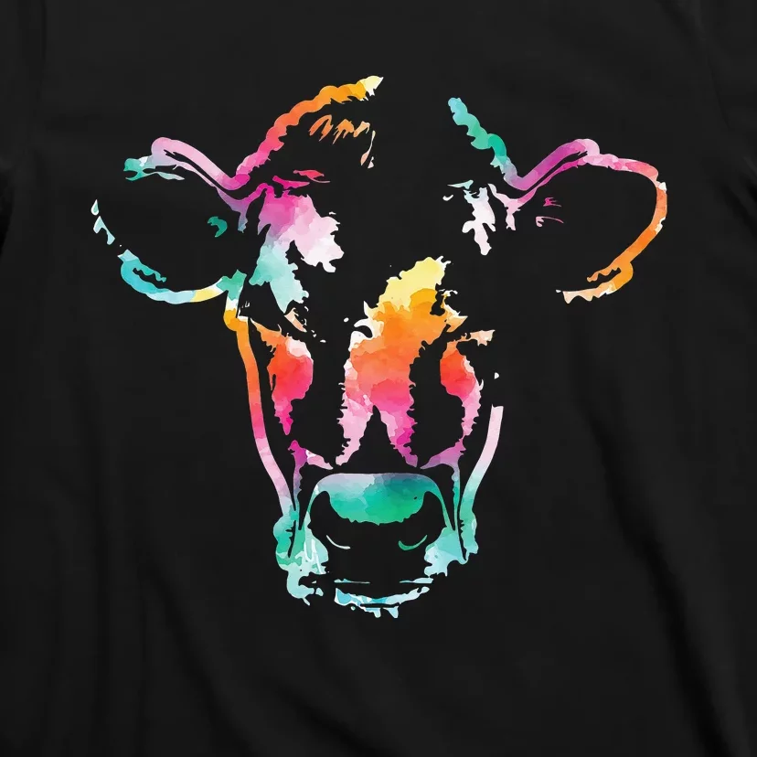 Cow Head Watercolor Art Farm Cow Lover T-Shirt