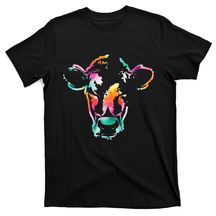 Cow Head Watercolor Art Farm Cow Lover T-Shirt