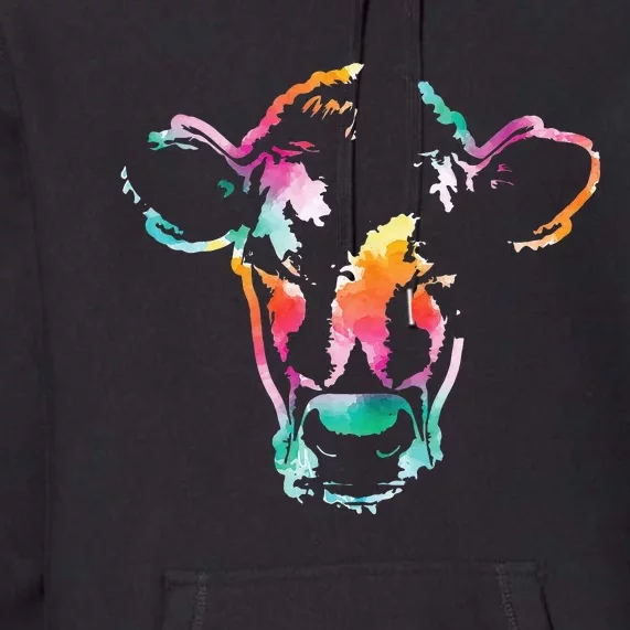 Cow Head Watercolor Art Farm Cow Lover Premium Hoodie