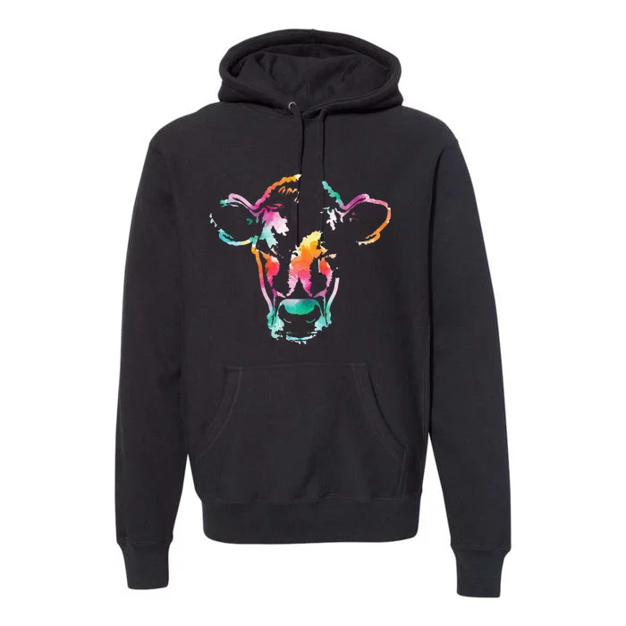 Cow Head Watercolor Art Farm Cow Lover Premium Hoodie