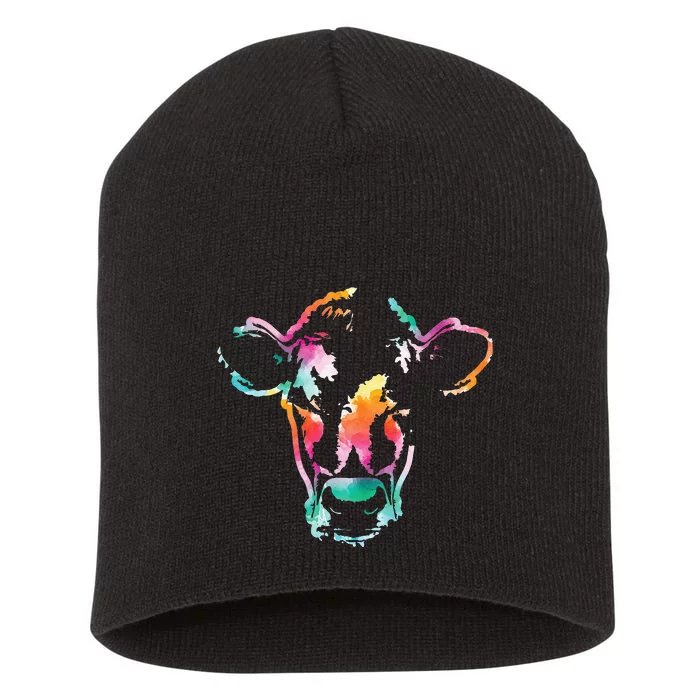 Cow Head Watercolor Art Farm Cow Lover Short Acrylic Beanie