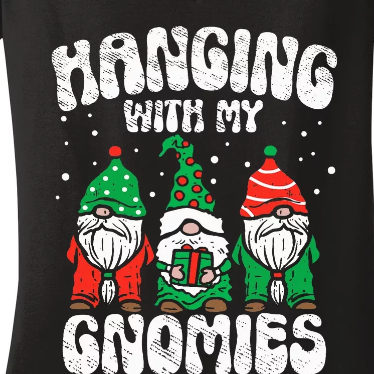 Christmas Hanging With My Gnomies Funny xmas family pajamas Women's V-Neck T-Shirt