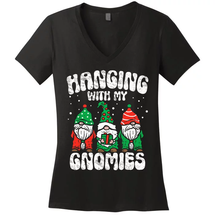 Christmas Hanging With My Gnomies Funny xmas family pajamas Women's V-Neck T-Shirt